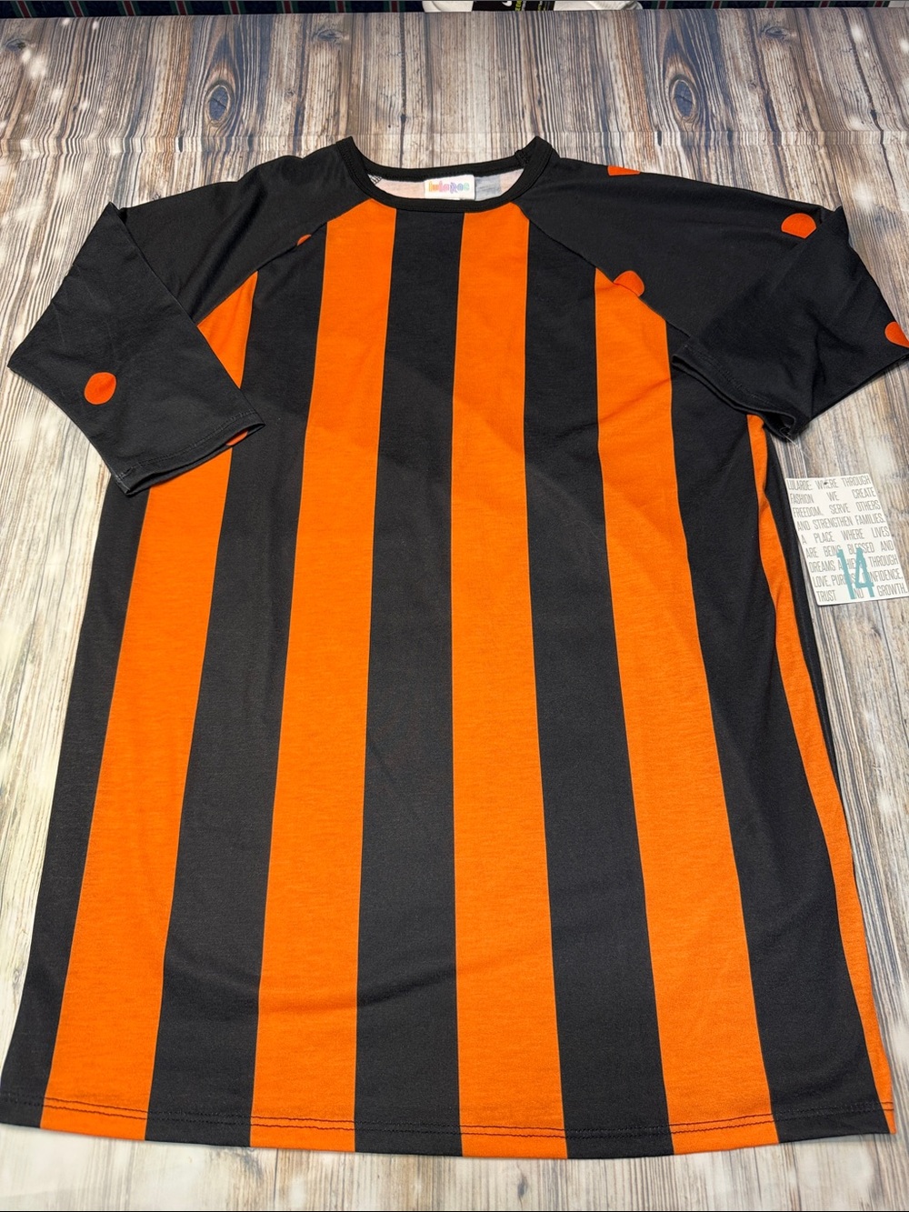LuLaRoe Black & Orange Vertical Stripe 3/4 Sleeve Shirt